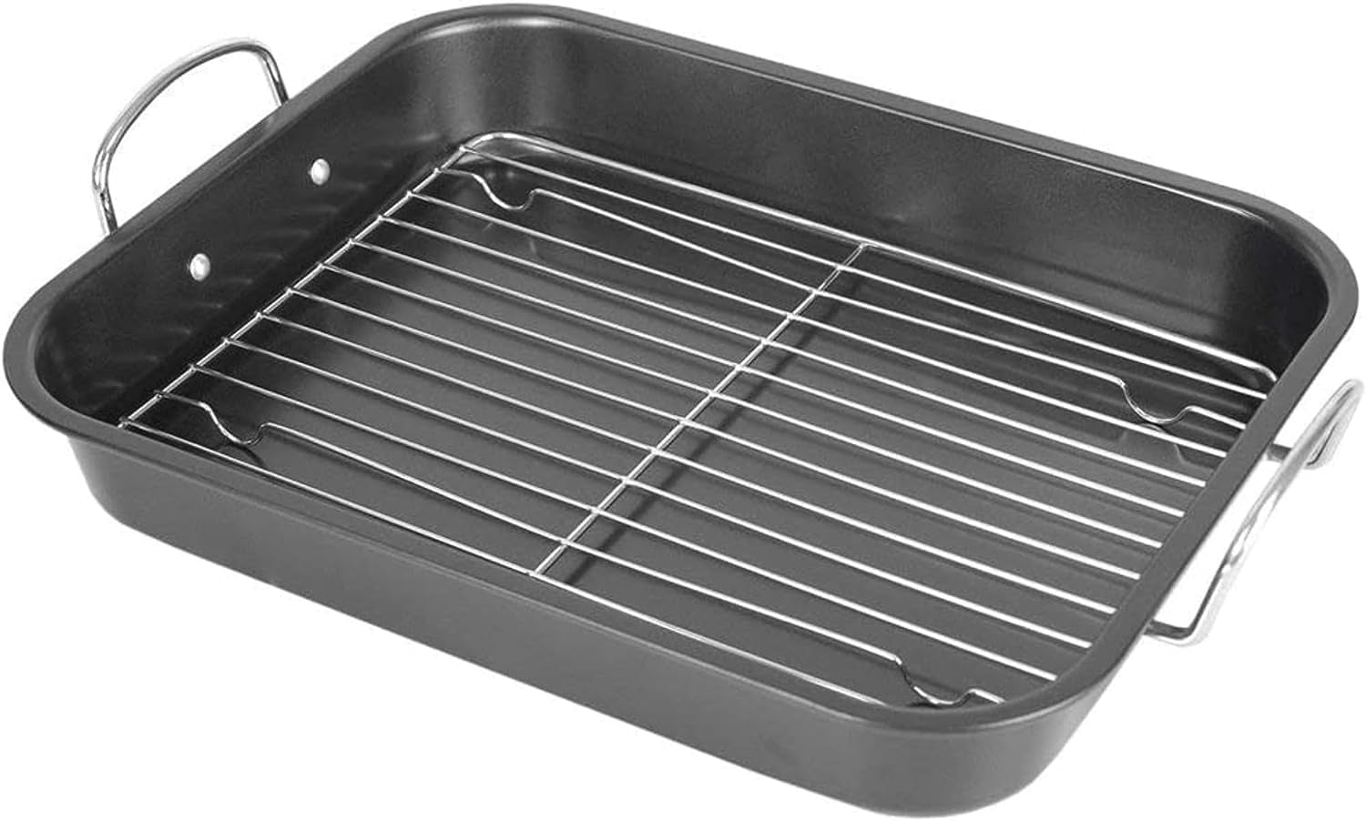 Deluxe Non Stick Roaster Pan/Turkey Roasting Pan with Rack and Handles, Excellent Broiler Pan for Turkeys, Hams and Chickens 14.5" X 11.5", Black