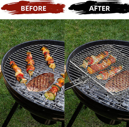 CEBERVICE Grill Basket Extra Large, SUS304 Food Safe Stainless Steel, Portable Folding BBQ Outdoor Camping Grilling Rack for Fish, Vegetables, Shrimp, Barbeque Griller Cooking Accessories, Grilling Gifts for Men, Dad, Father, Husband