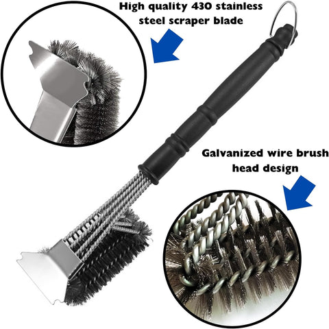 Image of Grill Cleaning Brush and Scraper for Safe Cleaning Stainless Steel BBQ Accessories Tool with Hanging Loop, Size 18''X 2.7''