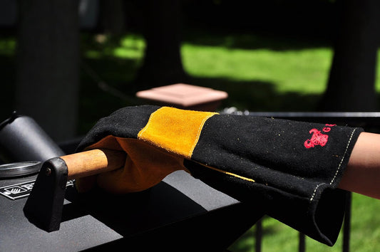 14.5" Long Premium Leather Gloves, BBQ Gloves, Grill and Fireplace Gloves, Cotton Lining with Kevlar Stitch, Heat Resistant Gloves, Animal Handling Gloves, Bite-Proof Gloves