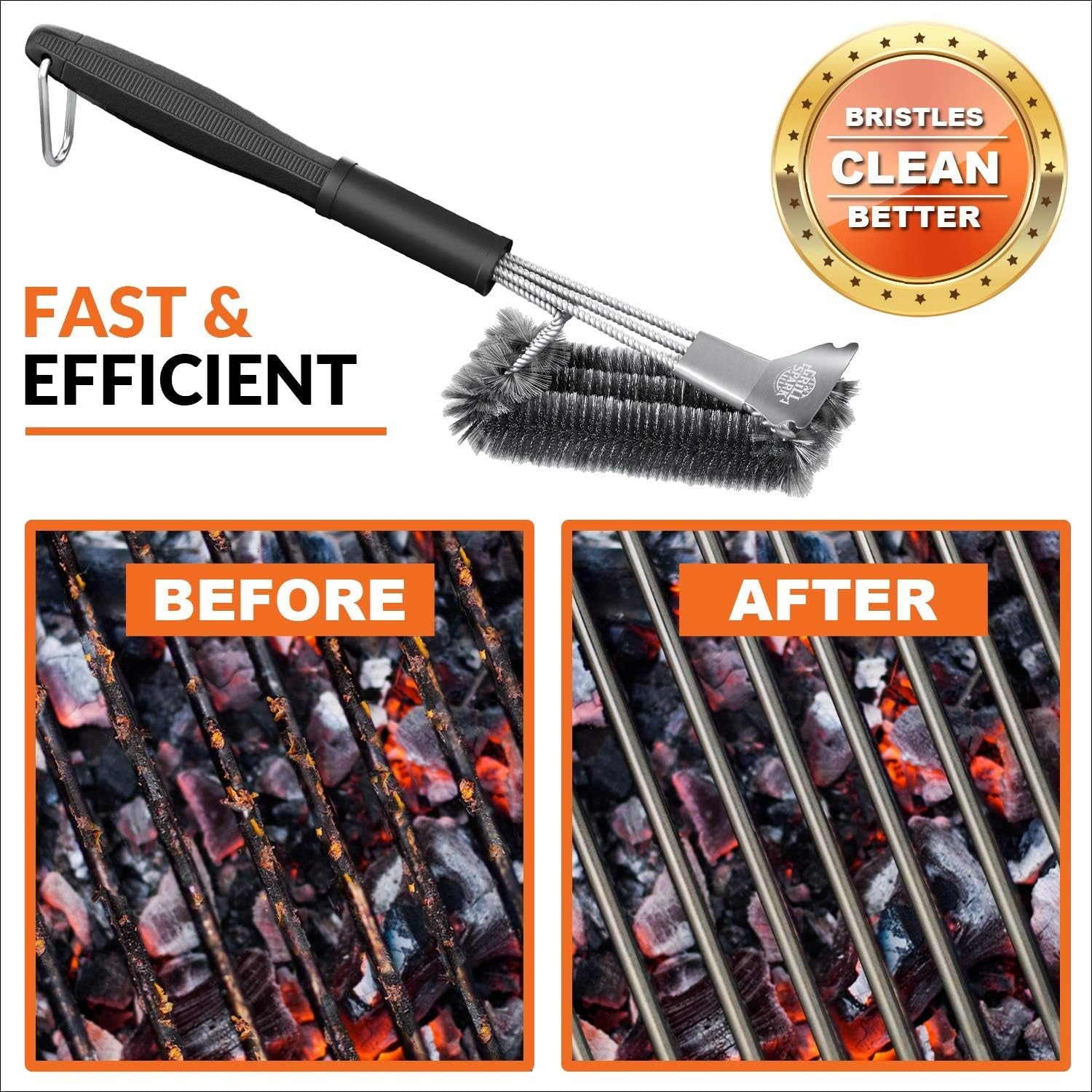 BBQ Grill Brush and Scraper 18" | Stainless Steel Cleaning Brush Accessories | Best for Weber Gas, Charcoal, Porcelain, Cast Iron, All Grilling Grates