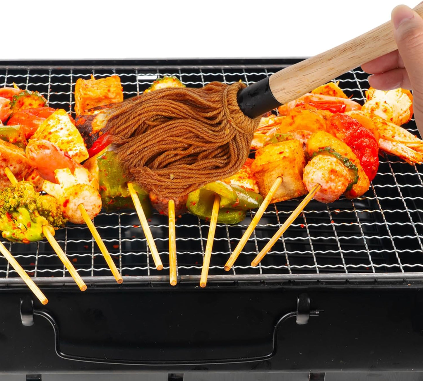 2Pcs Grill Basting Mops with 2Pcs Extra Replacement Brushes, 18 Inch Barbecue Mop Brush BBQ Sauce Basting Mops Oil Brush Basting Mops for Roasting or Grilling, Smoking, Steak