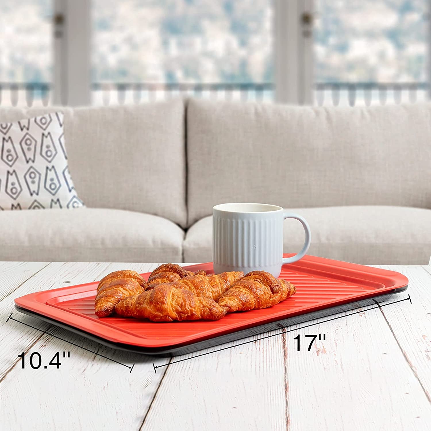 Serving Trays with Handles, Melamine Grill Prep and Serving Platters for Outdoor, Parties and BBQ, Set of 2, Black and Red