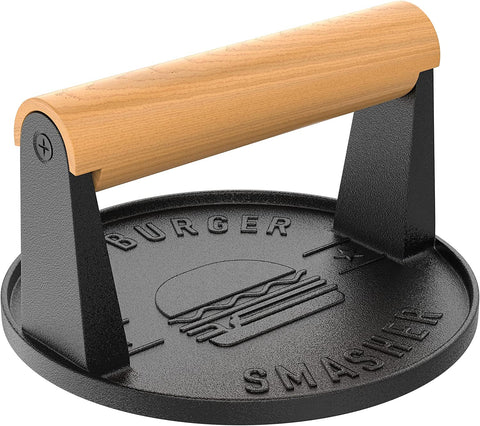 Image of The Burger Smasher - Cast Iron Burger Press Kit W/Patty Paper Included | Hamburger Press Perfect for Flat Top Grill, Cast Iron Griddle or Skillet | Meat Press and Grill Press