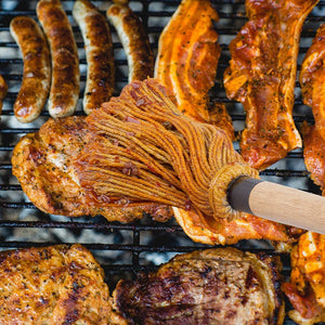 Danzix 2 Pack BBQ Basting Mop, Professional Barbecue Sauce Large Mop with Wood Handle Washable Head with 2 Pack Extra Replacement Heads for Cooking Roasting Grilling