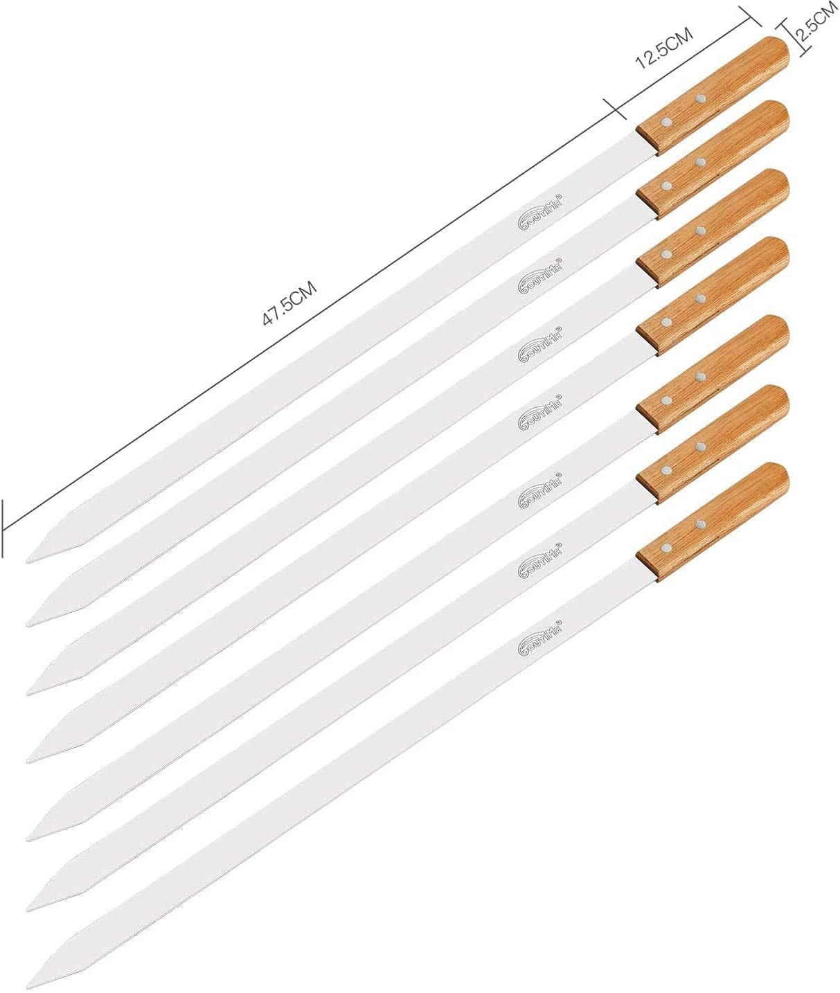 Goutime Kabob Skewers,23 Inch Long,1 Inch Wide, Metal Stainless Steel BBQ Skewer with Wooden Handle for Grilling Koubideh Persian Brazilian Chicken Shish Kebab,Set of 7 with Bag