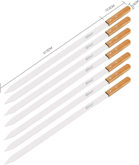 Goutime Kabob Skewers,23 Inch Long,1 Inch Wide, Metal Stainless Steel BBQ Skewer with Wooden Handle for Grilling Koubideh Persian Brazilian Chicken Shish Kebab,Set of 7 with Bag