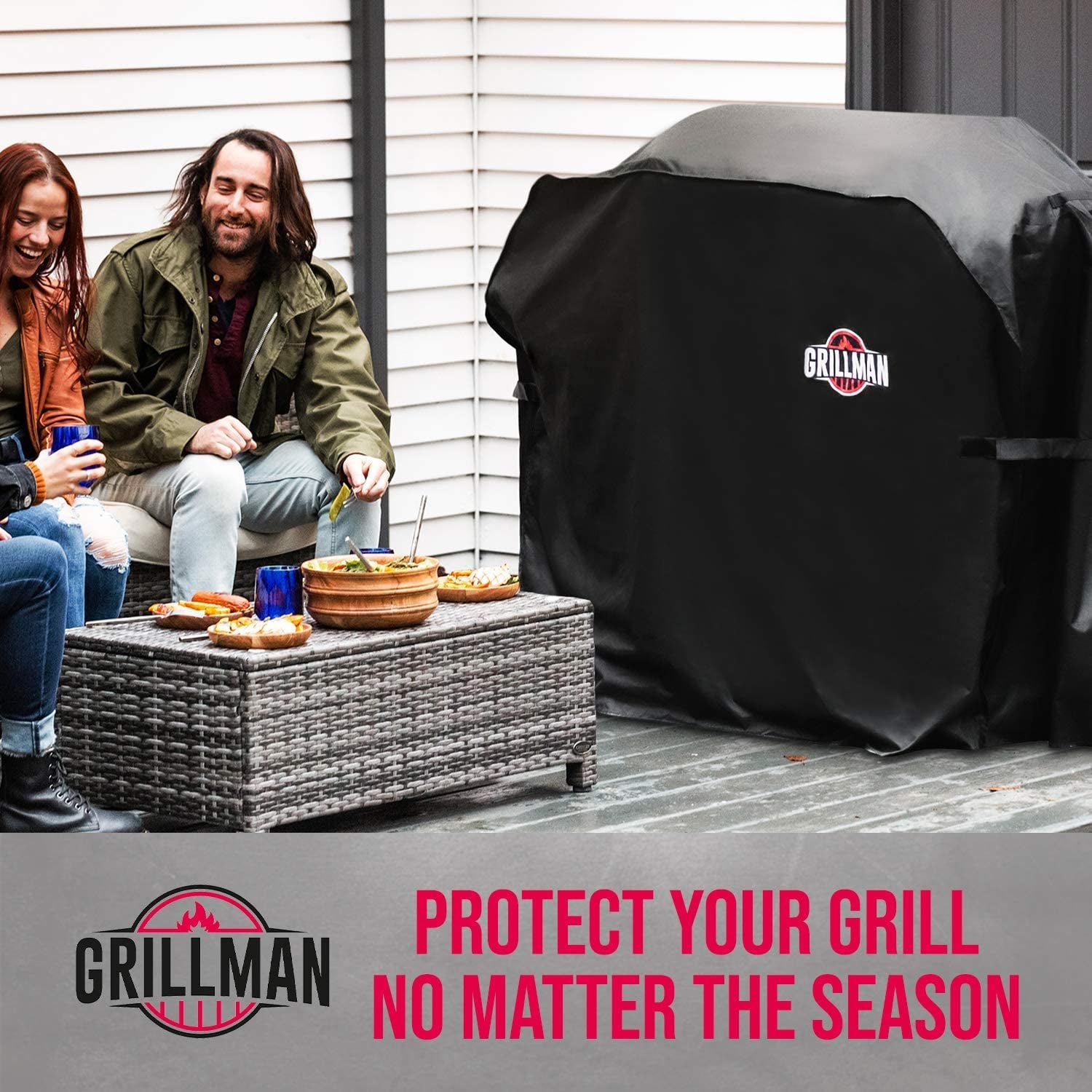 Grillman Premium Grill Cover for Outdoor Grill, BBQ Cover, Rip-Proof, Waterproof, Large Top Heavy Duty Grill Cover for outside Grill, Barbecue Cover & Gas Grill Covers (58" L X 24" W X 48" H, Black)