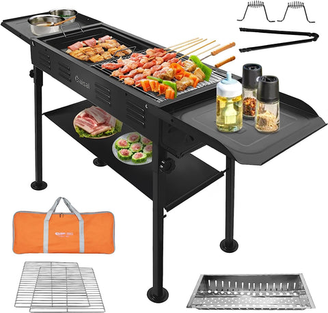 Image of Portable Charcoal Grills for Outdoor BBQ, Foldable Camping Barbecue Hibachi Kabob Grill, 1.6 Ft² Barbeque Area Binchotan Grill with Shelf Carbon Tank and Carry Bag for Backyard Picnic Home