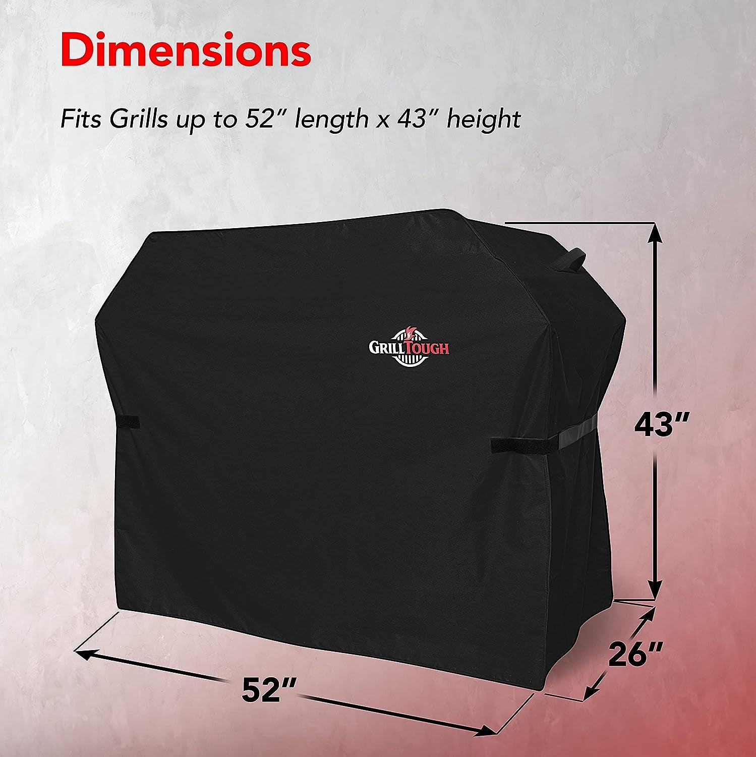 Grilltough Heavy Duty BBQ Grill Cover for Outdoor Grill, 52 Inch – Waterproof, Weather Resistant, UV & Fade Resistant with Adjustable Straps – Gas Grill Cover for Weber, Genesis, Charbroil, Etc. Black