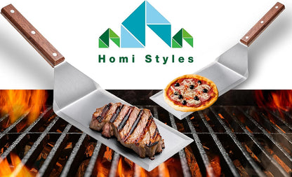 LUSHIG Stainless Steel Spatula with Wooden Handle, 8 Inch Metal Spatula for Cast Iron Skillet, Pancake Flipper Spatula with Beveled Edges, Food Flipper for Grilling, Cooking Scraper BBQ Grill Flat Top