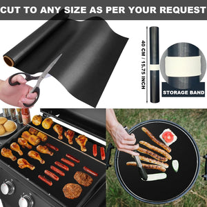 BBQ Grill Mat Roll, Cut to Size Grill Mats for Outdoor Grill, Non-Stick Grill Accessories for Gas, Charcoal, Electric Grill(Black - 15.75IN X 10FT)