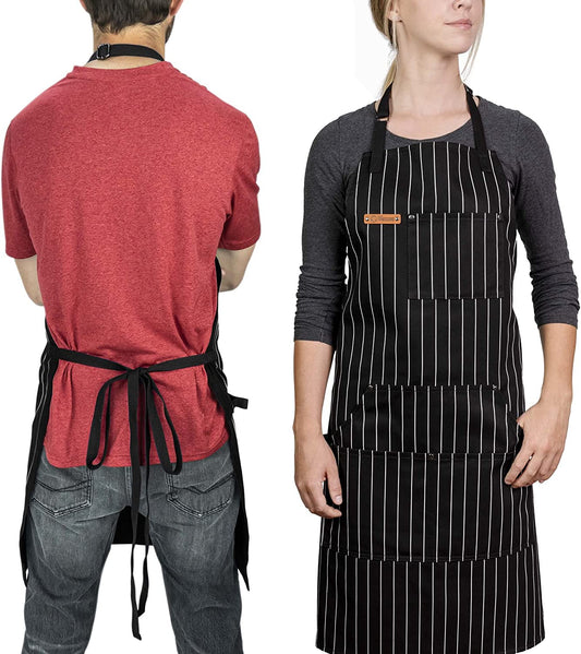 Chef Apron for Men and Women - Kitchen Apron with Pockets & Adjustable Neck Straps - Cooking Apron 100% Cotton