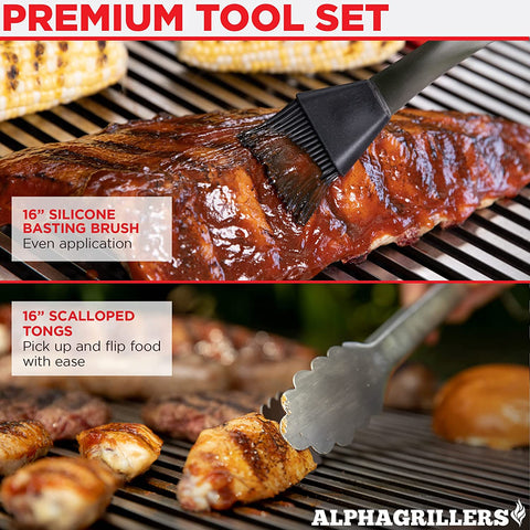 Image of Grill Set Heavy Duty BBQ Accessories - BBQ Gifts Tool Set 4Pc Grill Accessories with Spatula, Fork, Brush & BBQ Tongs - Grilling Cooking Gifts for Men Dad Durable, Stainless Steel