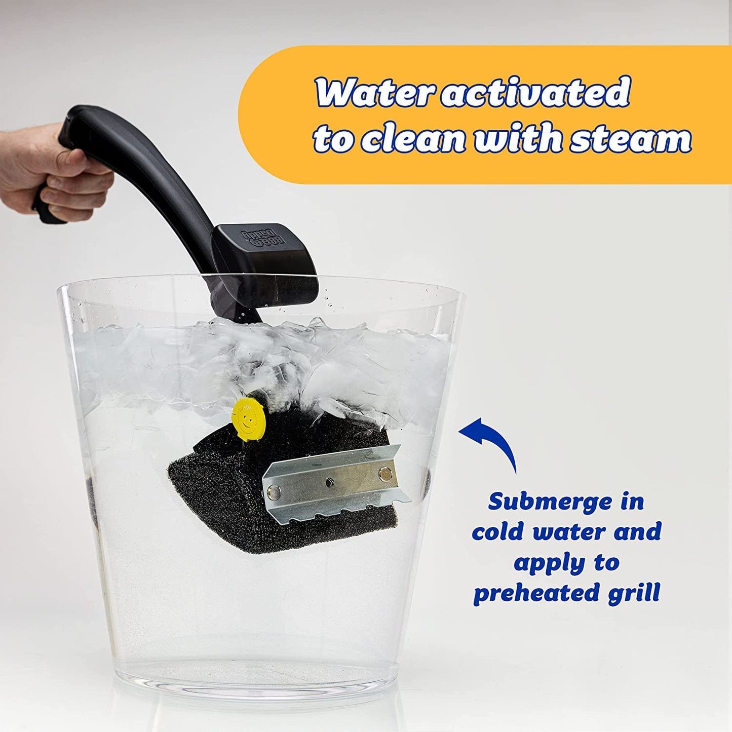 BBQ Daddy Grill Brush - Bristle Free Steam Cleaning Scrubber with Armortec Steel Mesh - Replaceable Head Cleaning Brush + Scraper for Grill Grates (1 Count)