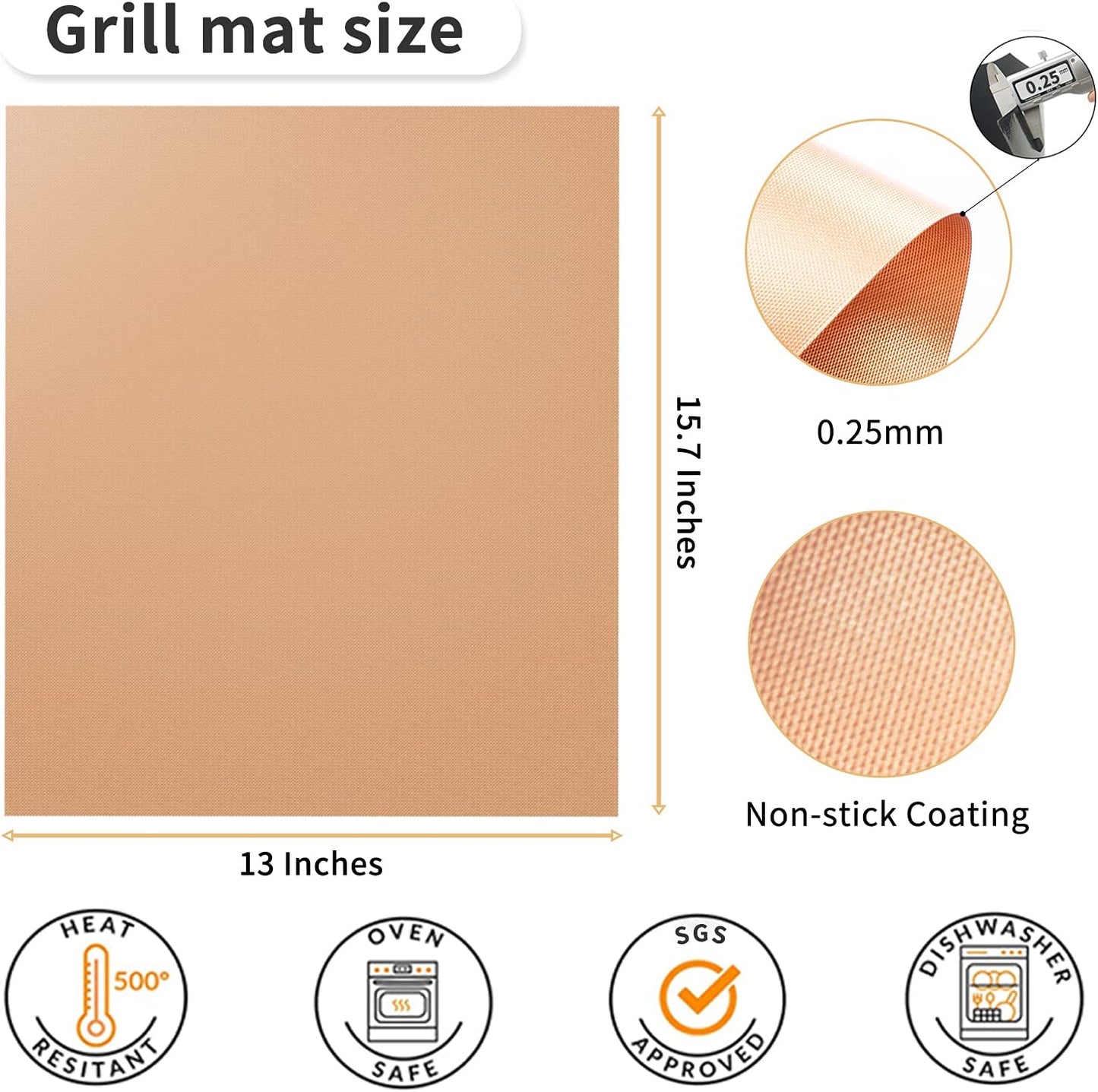Copper Grill Mats for Outdoor Grill -Set of 5 Nonstick BBQ Grill Mat 15.75 X 13", Reusable & Heavy Duty under Grill Mat, Easy to Clean, Works for Gas, Charcoal, Electric Grill