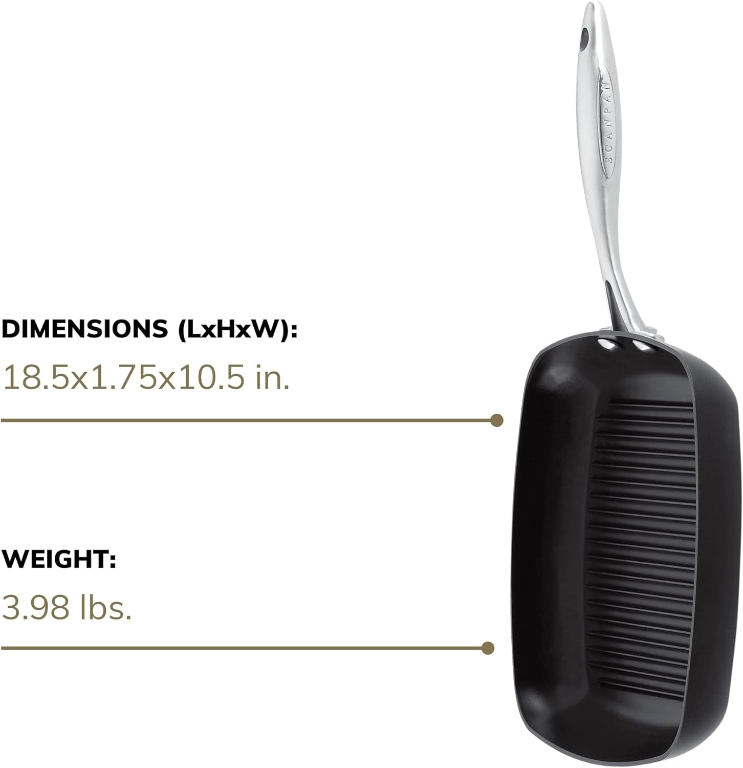 Professional 10.5” Square Grill Pan - Easy-To-Use Nonstick Cookware - Dishwasher, Metal Utensil & Oven Safe - Made in Denmark