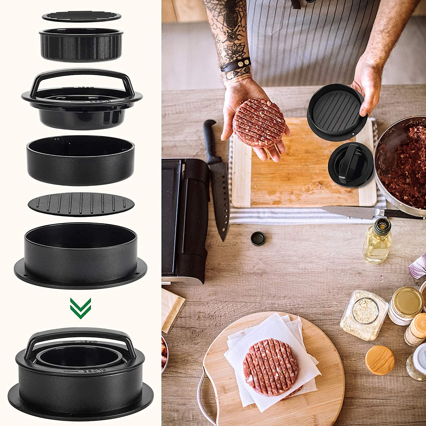 Hamburger Press Patty Maker, Burger Press, 3 in 1 Non-Stick Meat Beef Veggie Hamburger Mold, Kitchen Gadgets to Make Patty for Stuffed Slider BBQ Barbecue Grilling