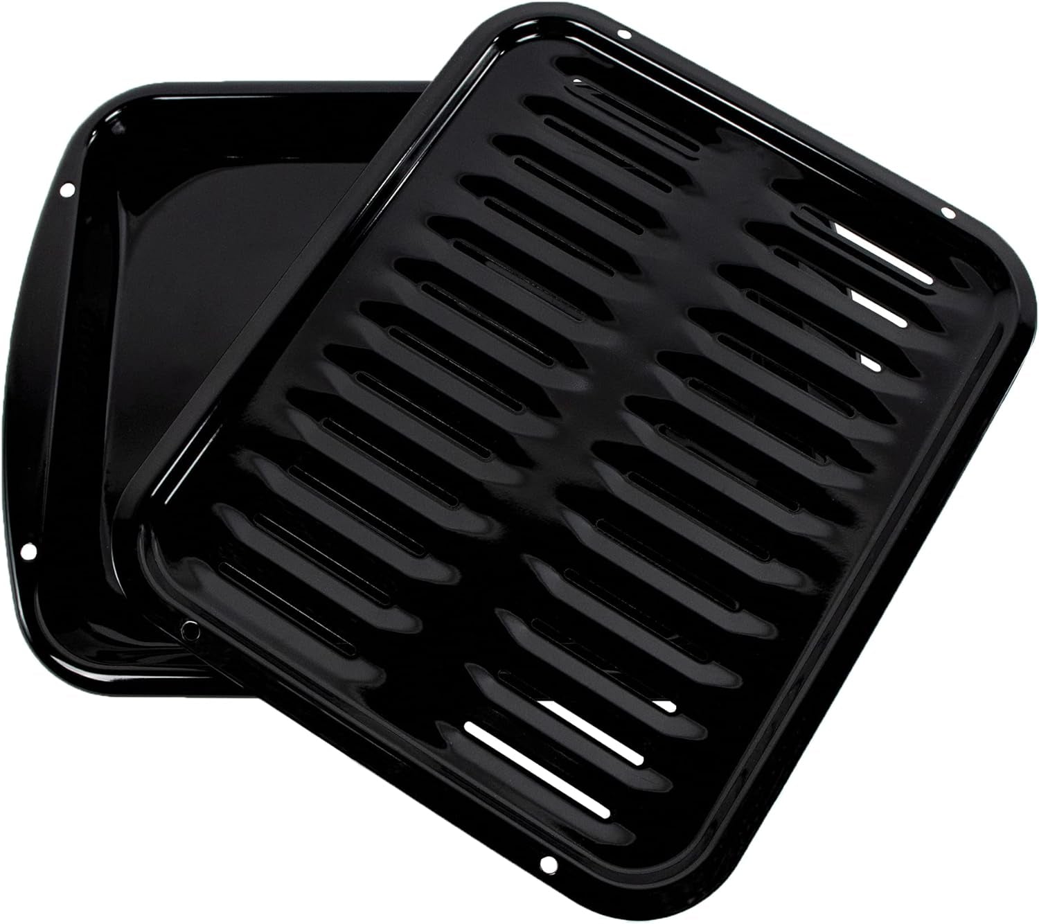 SPL50016 Large 2-Piece Broiler Pan & Grill Set Porcelain-On-Steel 16-1/2"X12-3/4"X1-3/4" Broiler Pan for Oven, Black