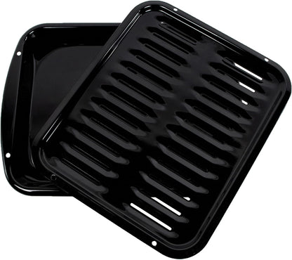 SPL50016 Large 2-Piece Broiler Pan & Grill Set Porcelain-On-Steel 16-1/2"X12-3/4"X1-3/4" Broiler Pan for Oven, Black