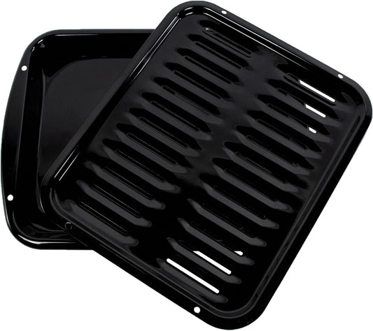 SPL50016 Large 2-Piece Broiler Pan & Grill Set Porcelain-On-Steel 16-1/2"X12-3/4"X1-3/4" Broiler Pan for Oven, Black