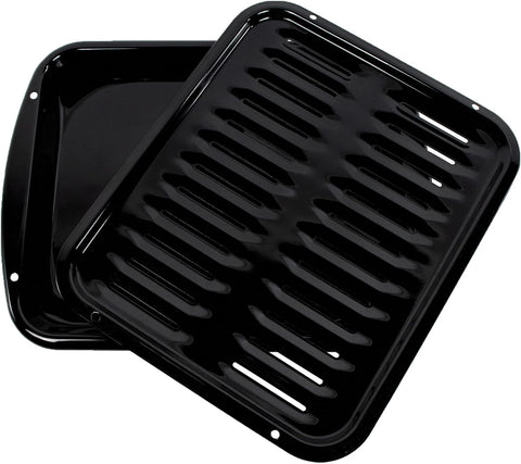 Image of SPL50016 Large 2-Piece Broiler Pan & Grill Set Porcelain-On-Steel 16-1/2"X12-3/4"X1-3/4" Broiler Pan for Oven, Black