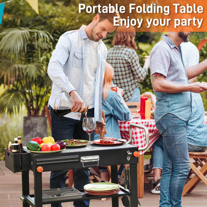 Outdoor Portable Grill Table Stand - Folding Prep Stand for 17" or 22" Blackstone Griddle, Large Space Blackstone Table with Wheels, Pizza Oven Cart for Ninja, Patio Grilling Backyard BBQ Grill Cart.
