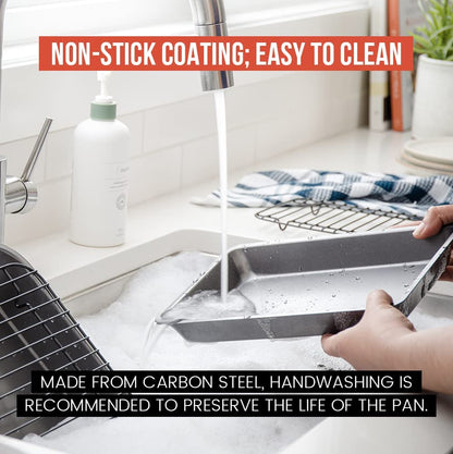 Chef Pomodoro Nonstick Carbon Steel Large Roasting Pan with Rack,Turkey Roasting Pan, Roaster Pan for Oven, Turkey Roaster Pan, Roaster Bakeware Grey