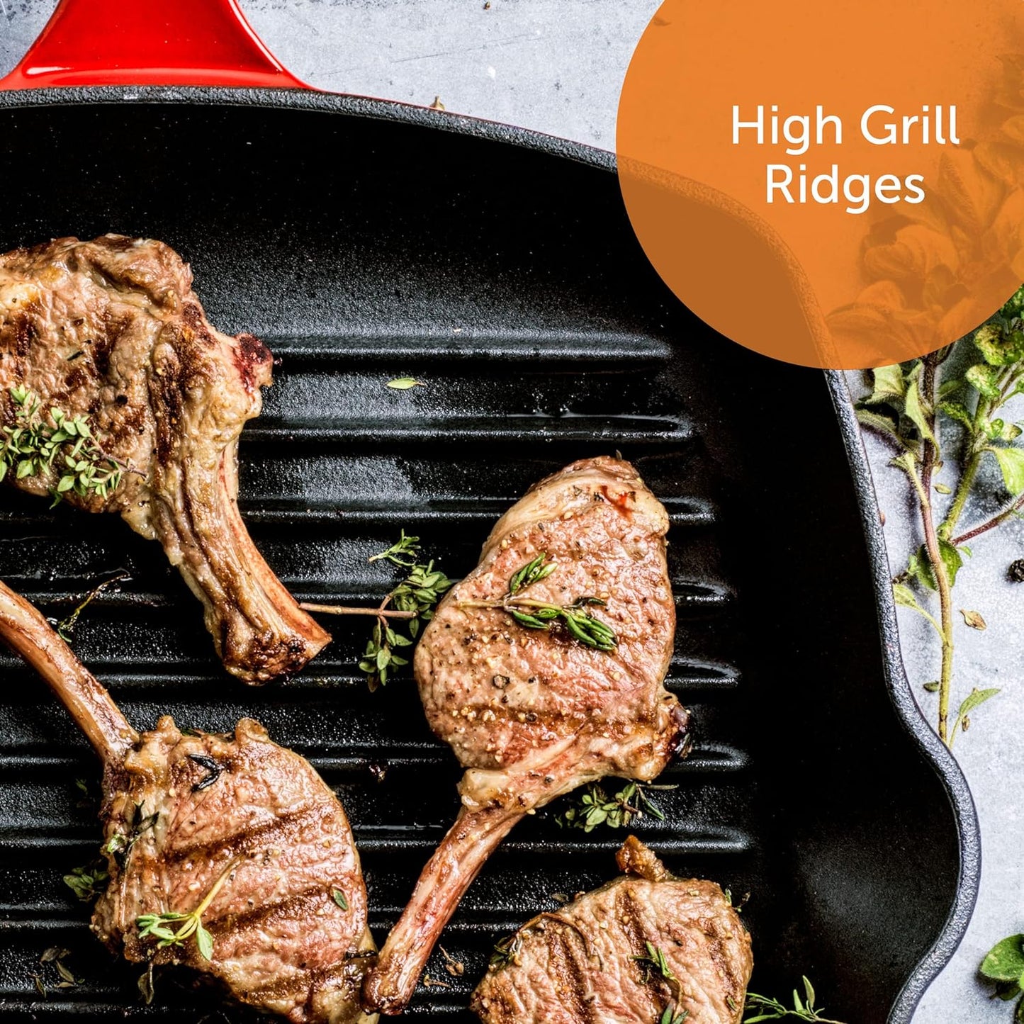 Bourgogne Enameled Cast Iron Induction Nonstick Grill Pan, PFAS Free, Dishwasher Safe, Chili Red