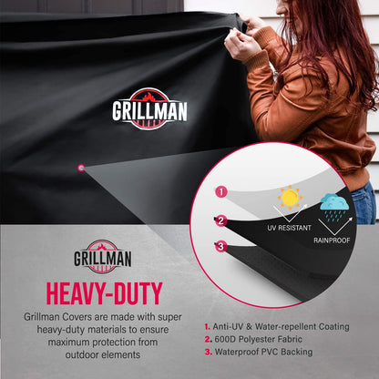 Grillman Premium Grill Cover for Outdoor Grill, BBQ Cover, Rip-Proof, Waterproof, Large Top Heavy Duty Grill Cover for outside Grill, Barbecue Cover & Gas Grill Covers (58" L X 24" W X 48" H, Black)