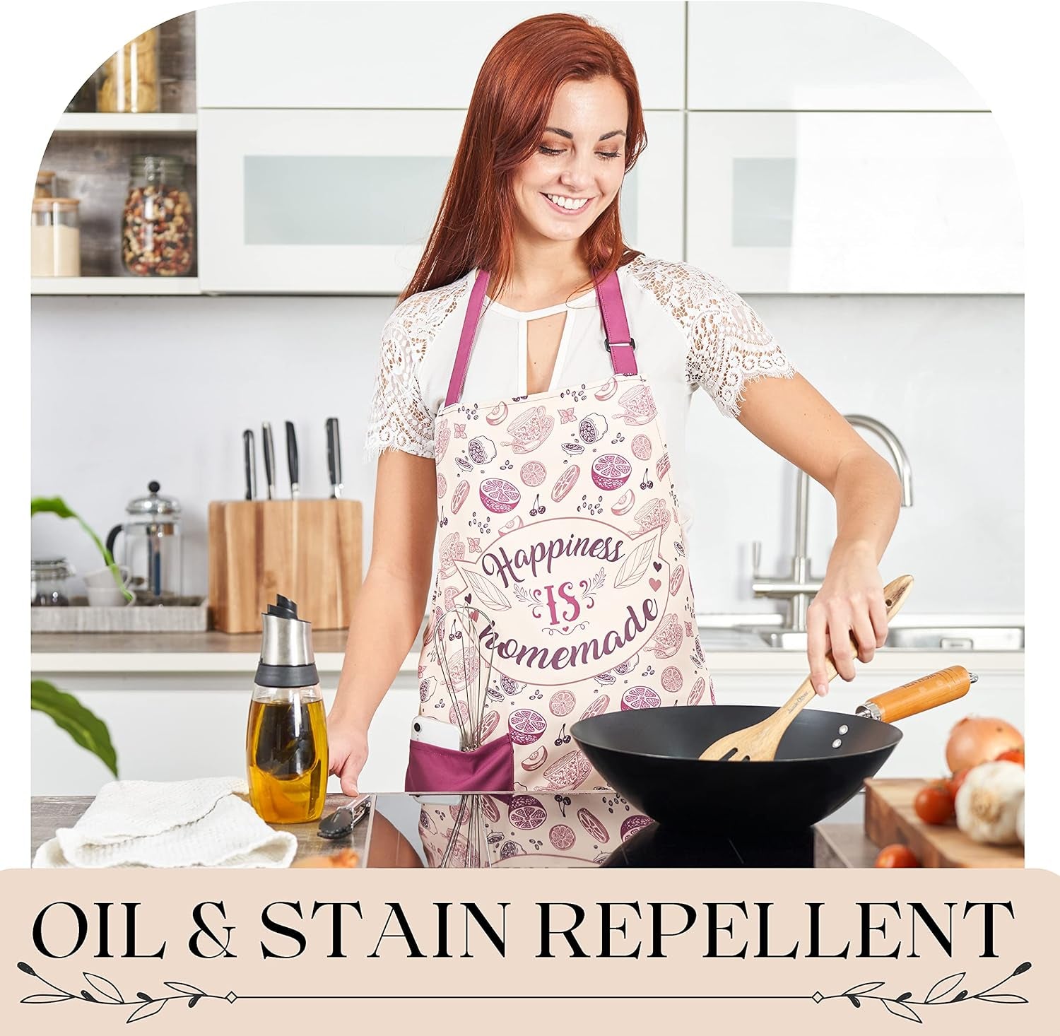 Waterproof Apron for Women with Large Pocket for Cooking & Baking - Oil and Stain Repellent