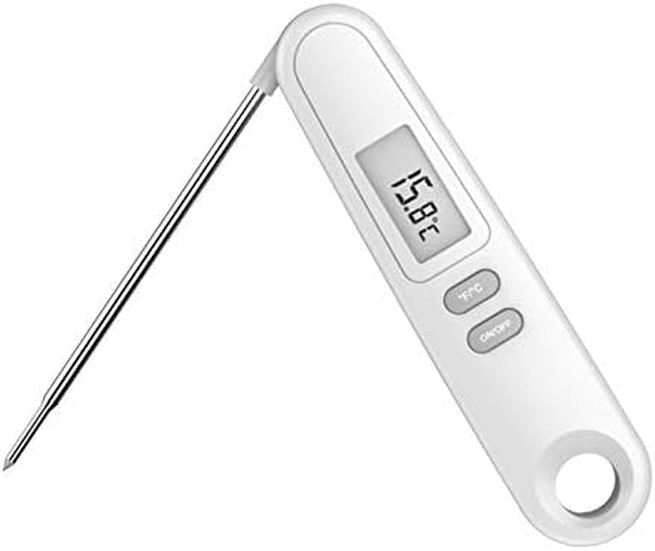 Instant Read Meat Thermometer for Kitchen Cooking, Waterproof Food Thermometer with Stainless Steel Probe and Backlight for BBQ, Grilling and Bakery White