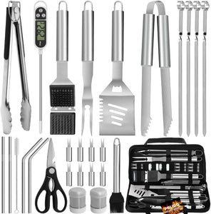 29 PCS BBQ Grill Accessories Stainless Steel BBQ Tools Grilling Tools Set with Storage Bag for Christmas Birthday Presents - Camping Grill Utensils Set Ideal Grilling Gifts for Men Dad Women