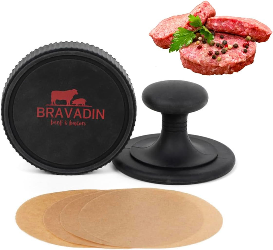 Burger Patty Maker W/100 Unbleached Patty Papers - Hamburger Press Patty Maker for 4.5-6" Hamburger Patties - Non Stick Silicone Burger Press Patty Maker - Dishwasher Safe Hamburger Patty Maker