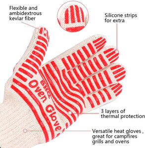 Oven Gloves Oven Mitts Heat Resistant Oven Mitts with Fingers, Cooking Gloves for BBQ, Grilling, Baking,Cutting, Welding, Smoker Fireplace，2 Pack (Red)