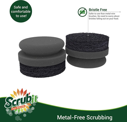 Grill Cleaning Brush - Bristle Free BBQ Cleaner with Heavy Duty Scrubber Pad, Safe Cast Iron and Griddle Scraper Pads, Ideal Accessories for Charcoal and Gas Grills - 2 Pack