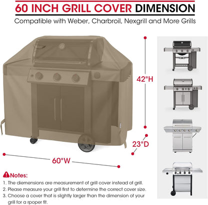 Unicook Grill Cover 60 Inch, Heavy Duty Waterproof Gas BBQ Cover with Sealed Seam, Rip and Fade Resistant BBQ Grill Cover, Compatible with Weber Charbroil and More Grills up to 58 Inch, Neutral Taupe