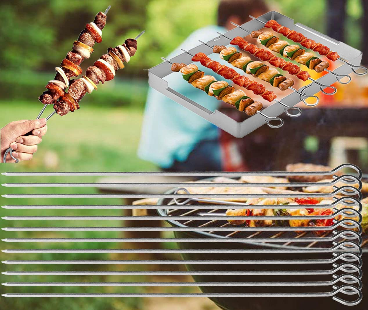12 Inch Barbecue Skewers Metal BBQ Sticks,12Pack Stainless Steel Square Skewer,Kebob,Kabob Sets for Grill Outings Cooking (BBQ Skewers Square 12Inch-12P)