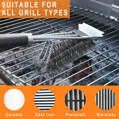 Safe Grill Brush and Scraper with Deluxe Handle - 18" Grill Cleaner Brush Stainless Steel Bristle Grill Brush for Outdoor Grill Wizard Grate - BBQ Brush for Grill Cleaning Ideal Grilling Gifts