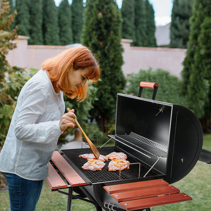 CC1830W 30 Barrel Charcoal Grill with Side Table, 627 Square Inches, Outdoor Backyard, Patio and Parties, Black