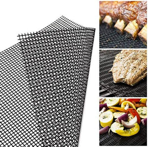 Grill Mesh Mat - Set of 5 Non Stick BBQ Grill Mats, Heavy Duty, Reusable Grilling Mats, Easy to Clean - Works on Gas, Charcoal, Pellet Grill - 15.75 X 13 In, Black