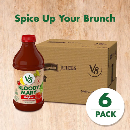 V8 Bloody Mary Mix, Vegetable Juice for Bloody Mary Cocktails, 46 FL OZ Bottle (Pack of 6)