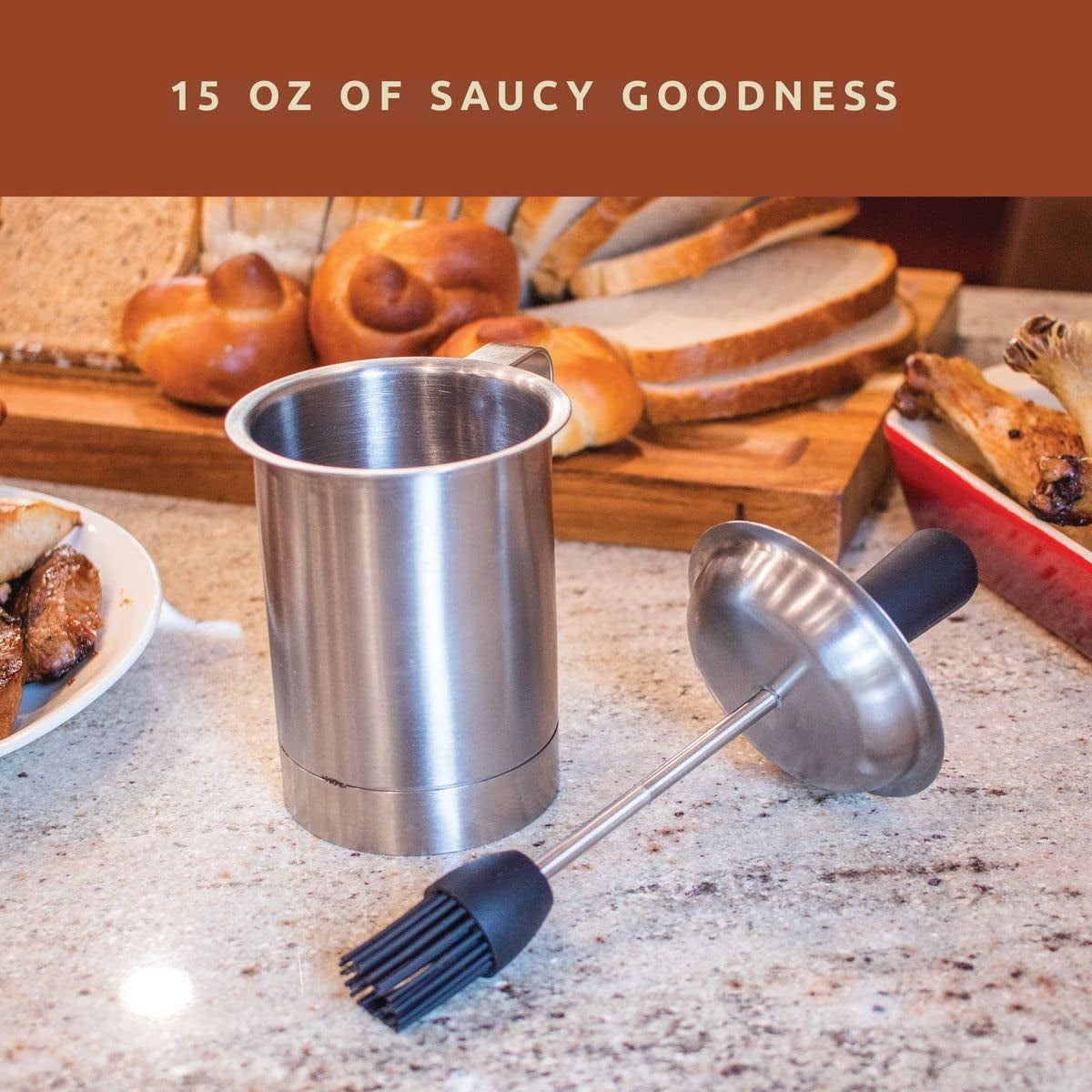 Bellemain Basting Pot and Brush Set - Silicone Basting Brush for Cooking, Smoking - Barbecue Brush for Sauce, BBQ Basting Brush for Grill - Meat Brush for Basting, BBQ Sauce Pot, Meat Baster Set