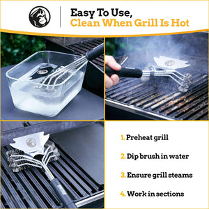 Grill Brush with Durable Bristles & Sharp Scraper - Prevents Flare Ups for That Perfect Checkerboard Steak - Easily Cleans Metal Grilling Wire Brush Porcelain Grates without Damage