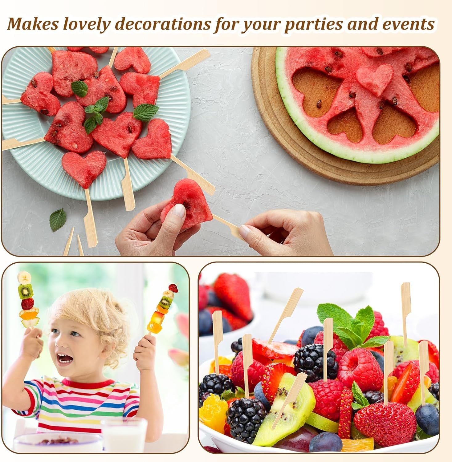 3000 Pcs Bamboo Skewers for Appetizers Toothpicks Wide Wooden Skewers Paddle for Kabobs Cocktail Picks Fruit Kababs Bbq Barbecue Sausage Grilling(6 Inches)