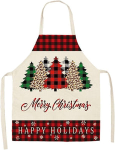 Christmas Aprons for Women Men Red Holiday Kitchen Cooking Apron Adults Buffalo Plaid Apron for Grilling Baking Gardening