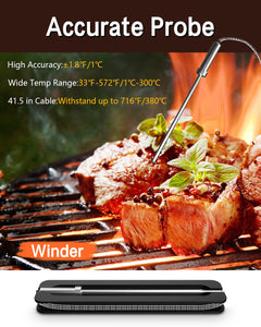 Meat Thermometer Wireless Bluetooth, LCD Digital Meat Thermometer with Dual Probe, Wireless Remote BBQ Thermometer for Smoker Kitchen Cooking Grill Thermometer Timer for Grilling BBQ Oven