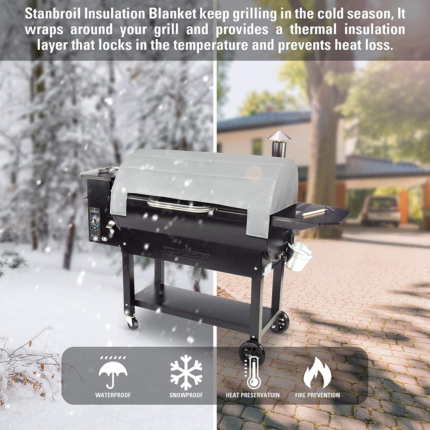 Insulated Blanket for Camp Chef 36" Smokepro Pellet Grills, Including PG36SGX PG36LUX, 37 X 36 Inch, Gray