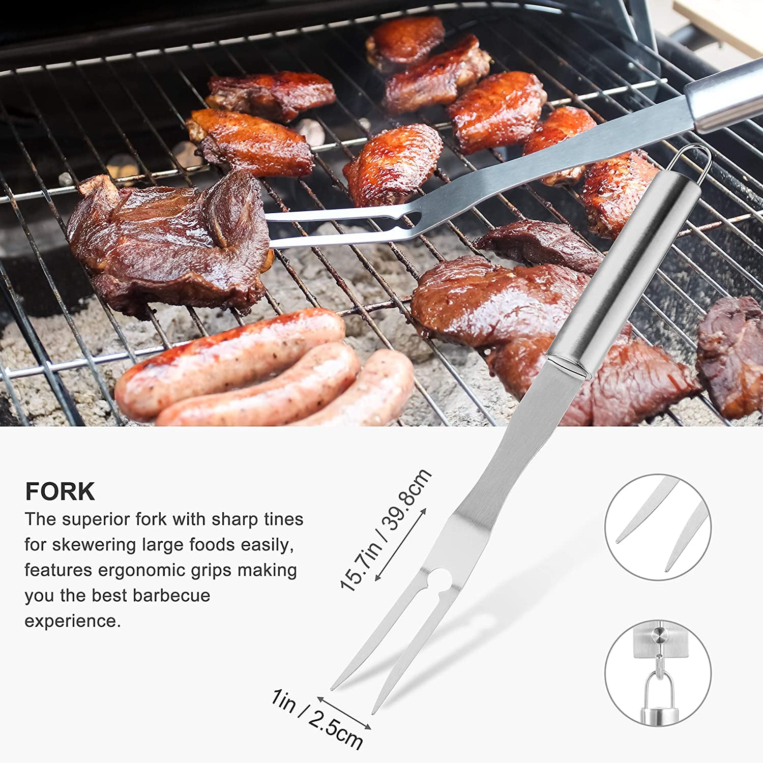 30PCS BBQ Grill Tools Set with Thermometer and Meat Injector. Extra Thick Steel Spatula, Fork& Tongs - Complete Grilling Accessories in Portable Bag - Perfect Grill Gifts for Men and Women