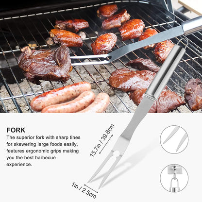 30PCS BBQ Grill Tools Set with Thermometer and Meat Injector. Extra Thick Steel Spatula, Fork& Tongs - Complete Grilling Accessories in Portable Bag - Perfect Grill Gifts for Men and Women